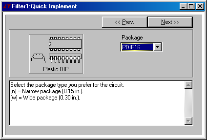 FilterCAD, selezione package del dispositivo