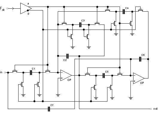 Schema del filtro passa-banda con i MOSFET di commutazione