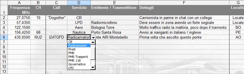 LOG radioascolto: inserimento della frequenza con completamento automatico e del servizio tramite menu a discesa